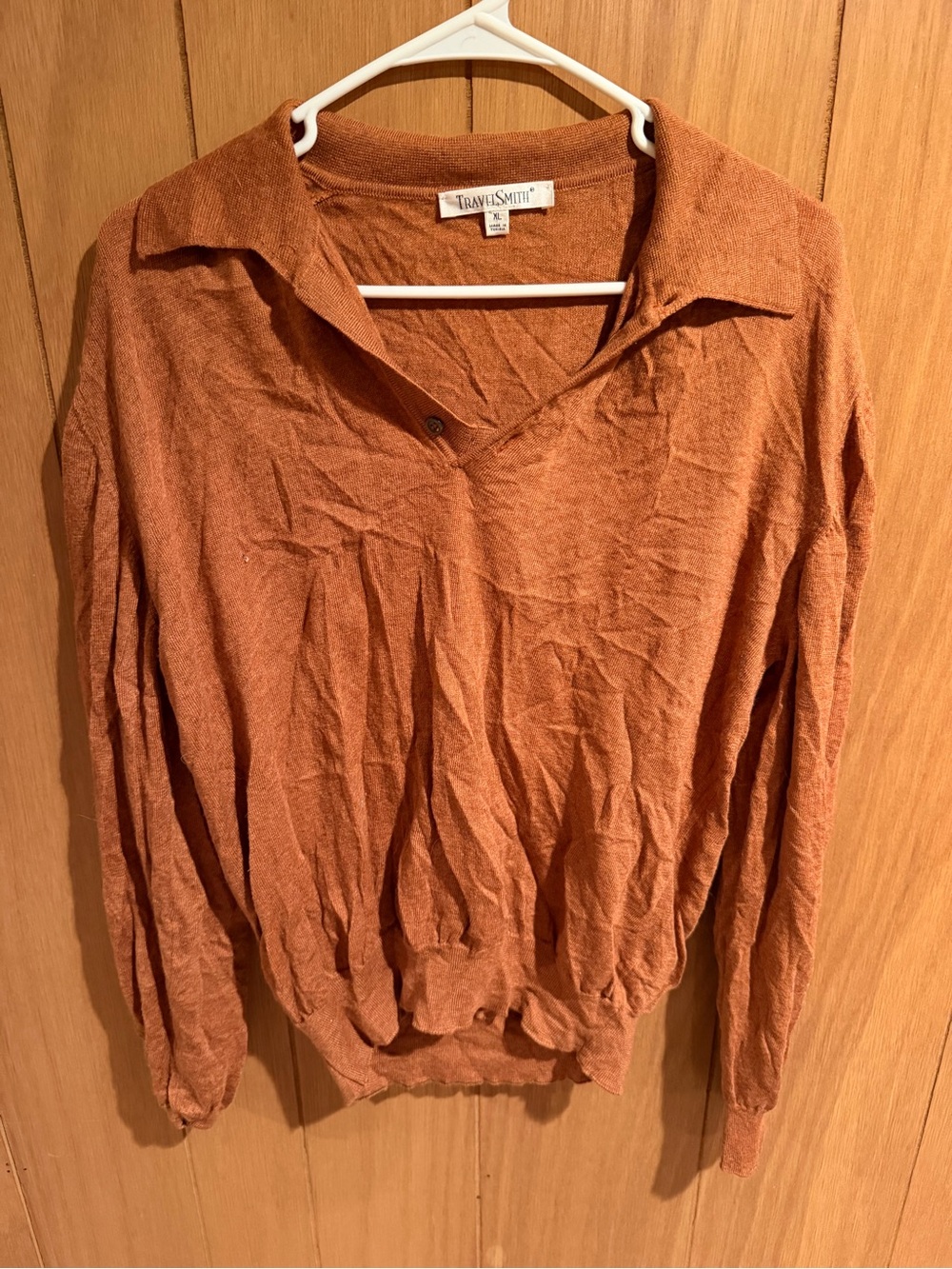 TravelSmith Women's V-Neck Collared Sweater in Rust